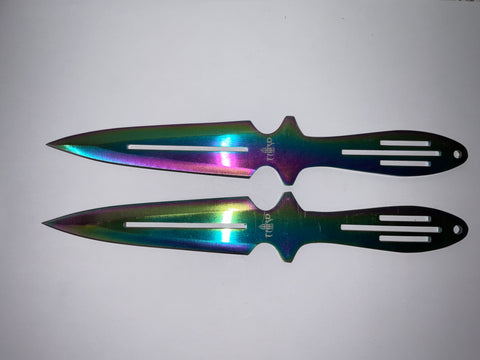 JEU 2 COUTEAUX LANCER THIRD ARC-EN-CIEL 11CM INOX+ETUI