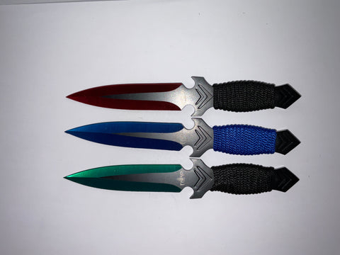 JEU 3 COUTEAUX LANCER THIRD 8.5CM INOX+CORDELETTE