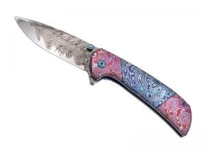 COUTEAU THIRD ACIER 3D DECOR DAMAS BLEU/ROSE 11,5CM INOX