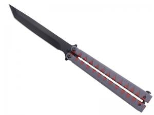 COUTEAU PAPILLON THIRD ALUMINIUM GRIS/ROUGE 15CM INOX