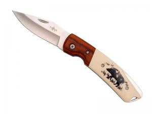 COUTEAU THIRD BOIS ROUGE/ABS BEIGE MOTIF SANGLIER 11,5CM INOX